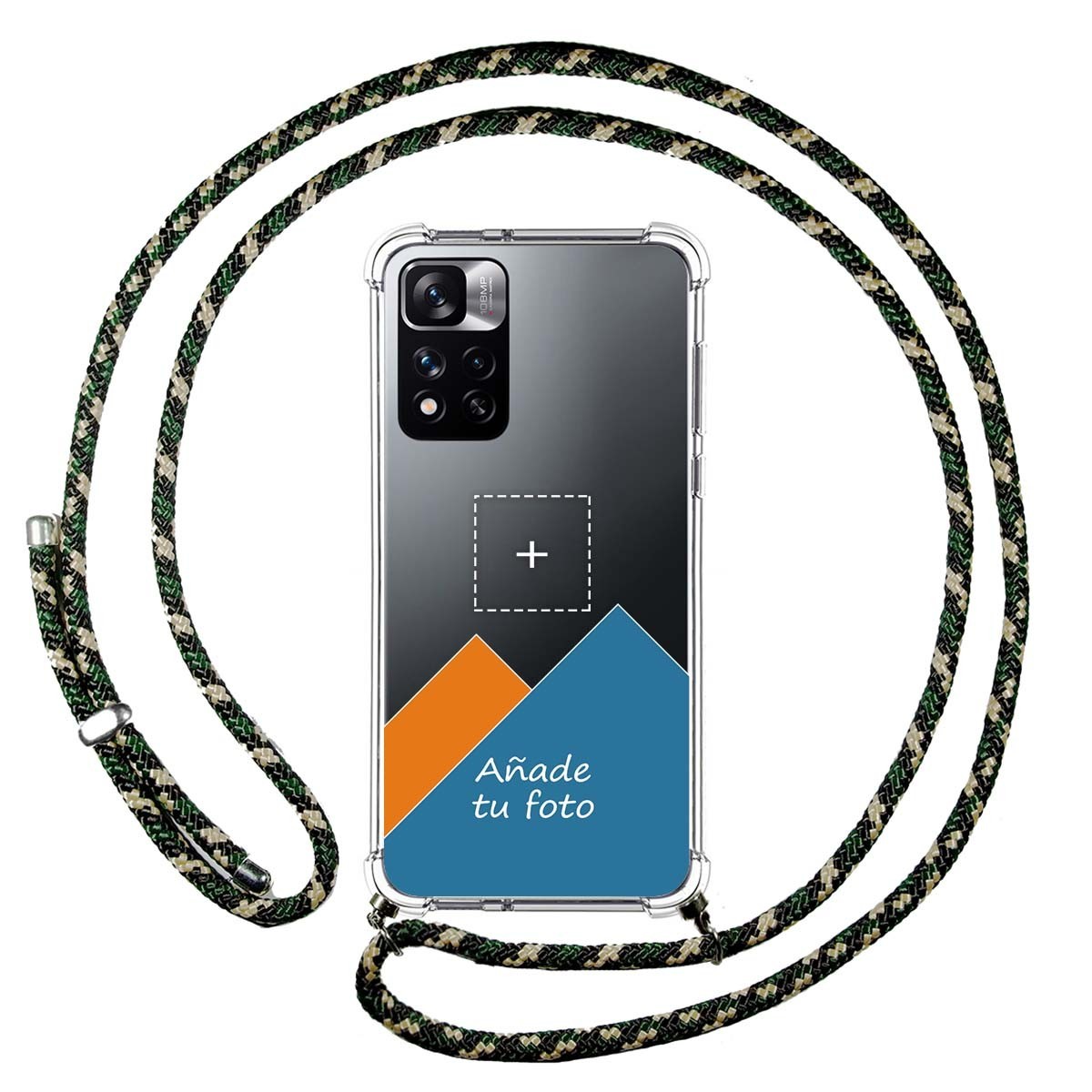 Personaliza tu Funda Colgante Transparente para Xiaomi Redmi Note 11 Pro+ Plus 5G con Cordon Verde / Dorado Personalizada