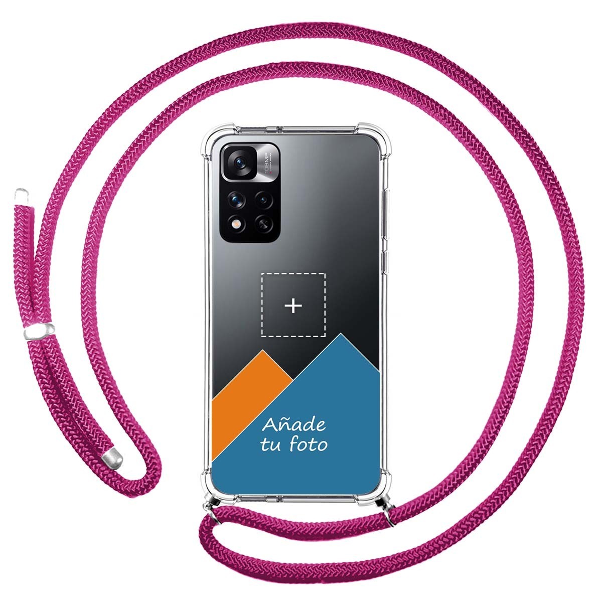 Personaliza tu Funda Colgante Transparente para Xiaomi Redmi Note 11 Pro+ Plus 5G con Cordon Rosa Fucsia Personalizada