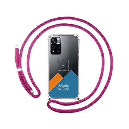 Personaliza tu Funda Colgante Transparente para Xiaomi Redmi Note 11 Pro+ Plus 5G con Cordon Rosa Fucsia Personalizada
