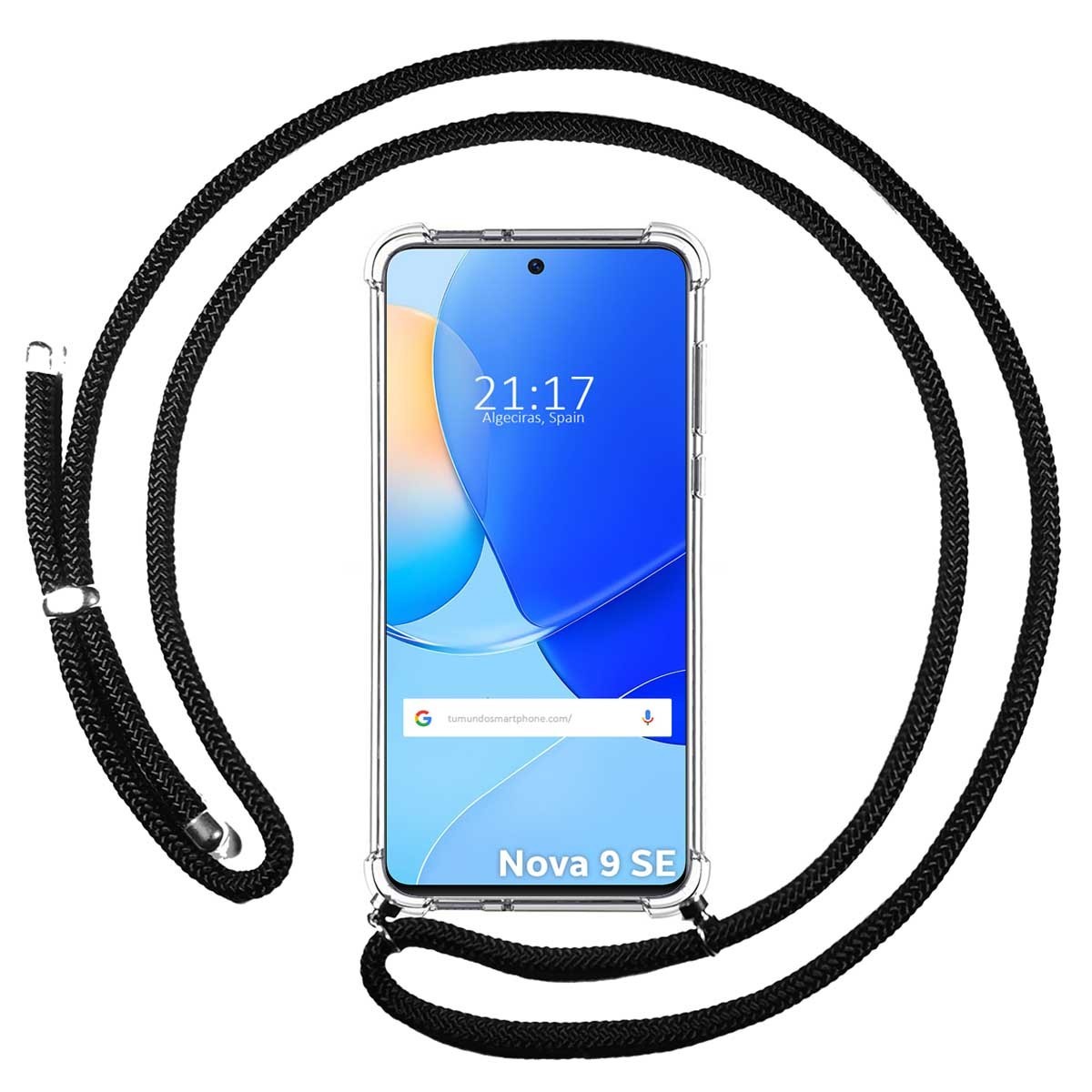 Funda Colgante Transparente para Huawei Nova 9 SE con Cordon Negro