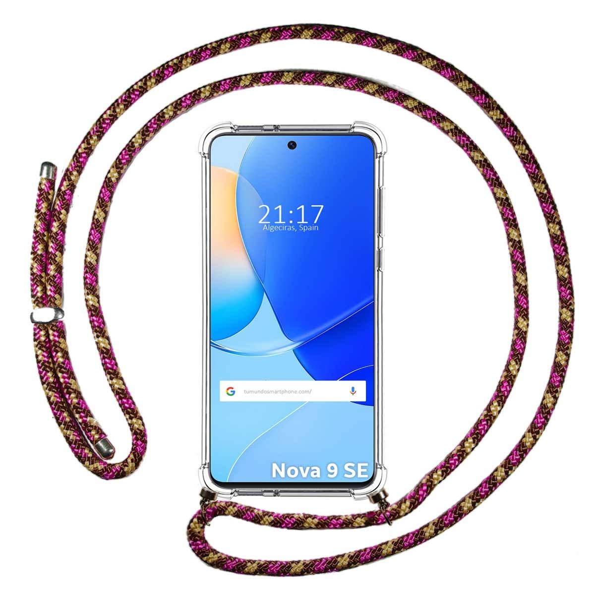 Funda Colgante Transparente para Huawei Nova 9 SE con Cordon Rosa / Dorado