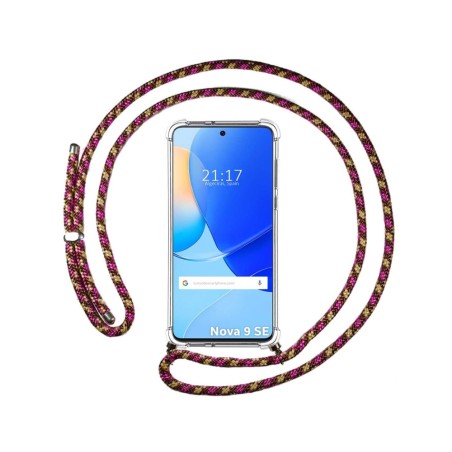 Funda Colgante Transparente para Huawei Nova 9 SE con Cordon Rosa / Dorado
