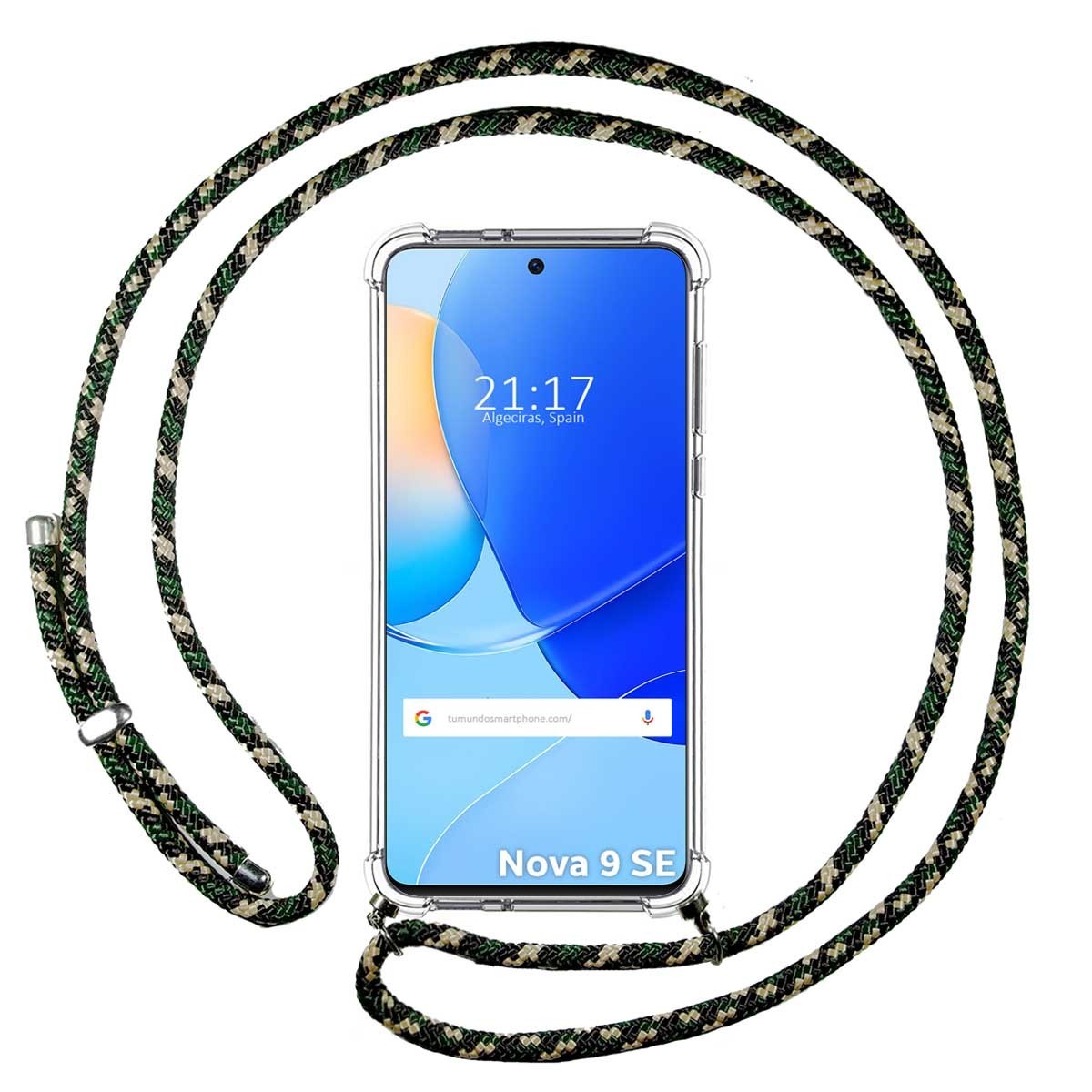 Funda Colgante Transparente para Huawei Nova 9 SE con Cordon Verde / Dorado