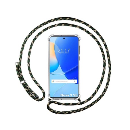 Funda Colgante Transparente para Huawei Nova 9 SE con Cordon Verde / Dorado