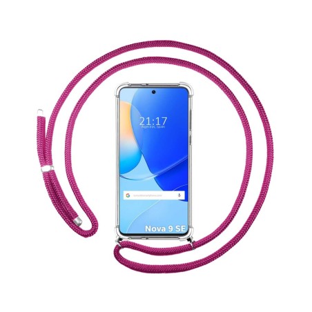 Funda Colgante Transparente para Huawei Nova 9 SE con Cordon Rosa Fucsia