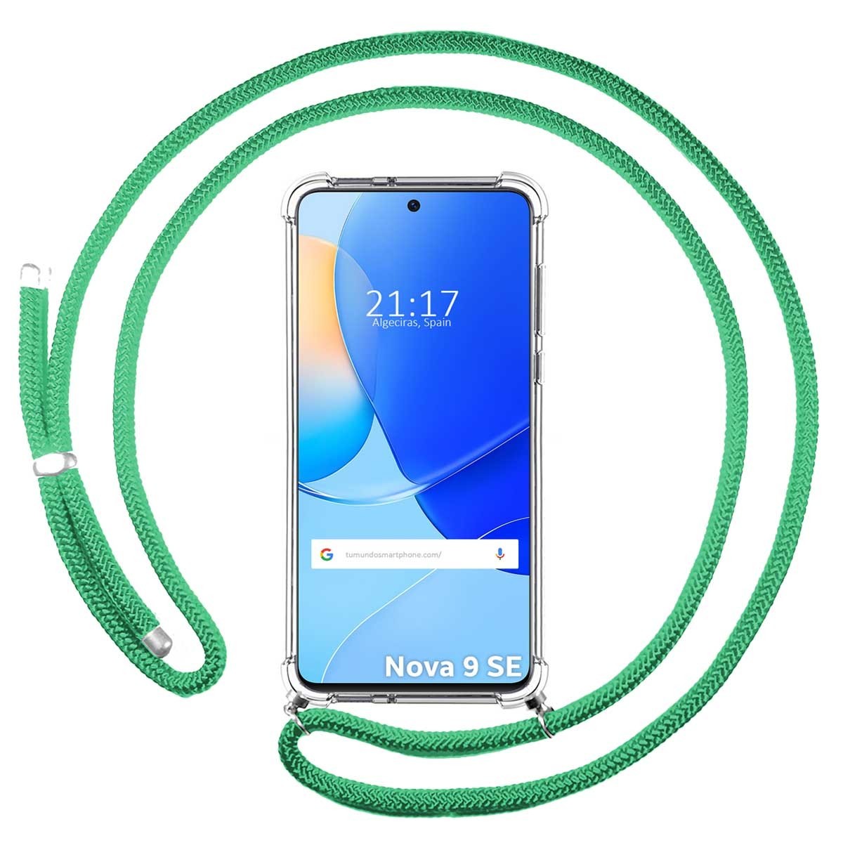 Funda Colgante Transparente para Huawei Nova 9 SE con Cordon Verde Agua