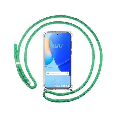 Funda Colgante Transparente para Huawei Nova 9 SE con Cordon Verde Agua