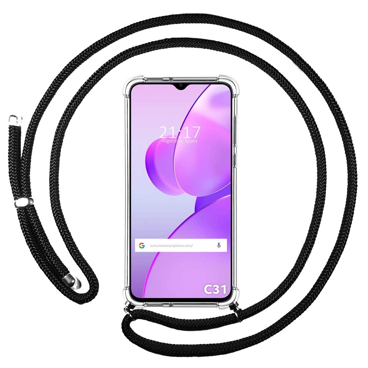 Funda Colgante Transparente para Realme C31 con Cordon Negro