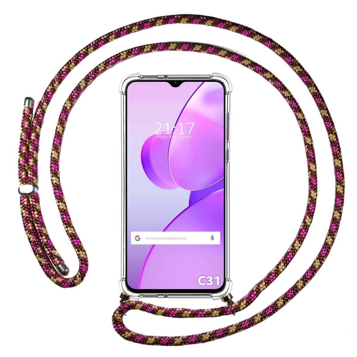 Funda Colgante Transparente para Realme C31 con Cordon Rosa / Dorado