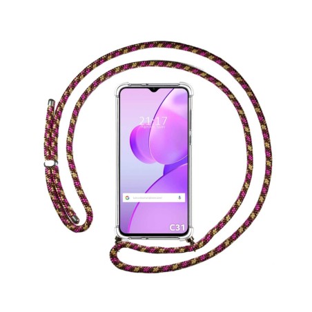Funda Colgante Transparente para Realme C31 con Cordon Rosa / Dorado