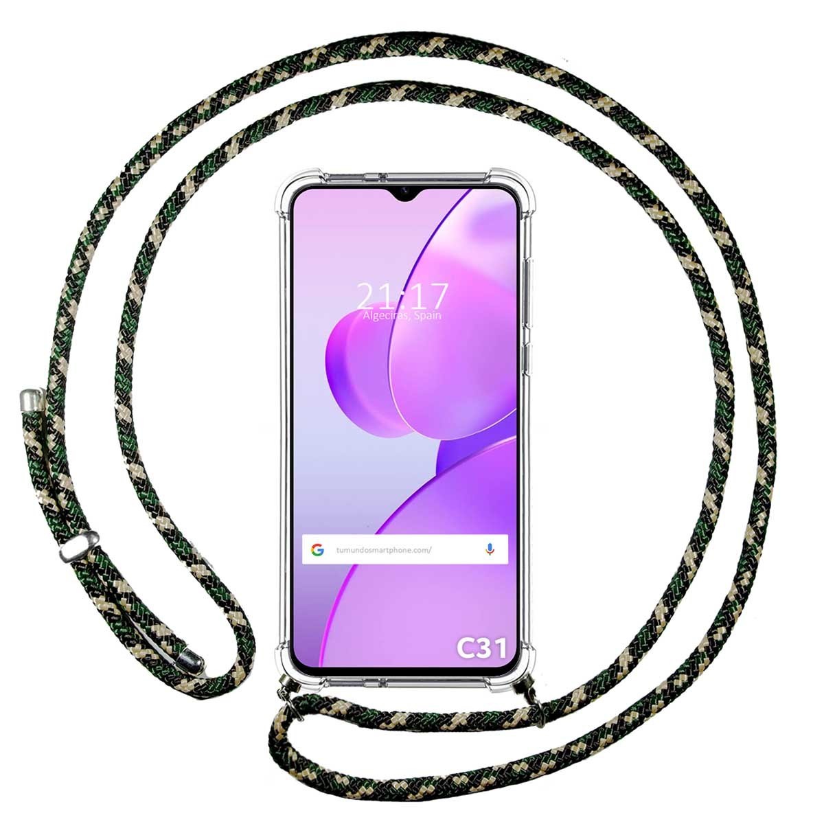 Funda Colgante Transparente para Realme C31 con Cordon Verde / Dorado