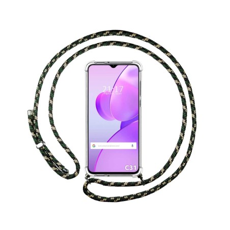 Funda Colgante Transparente para Realme C31 con Cordon Verde / Dorado