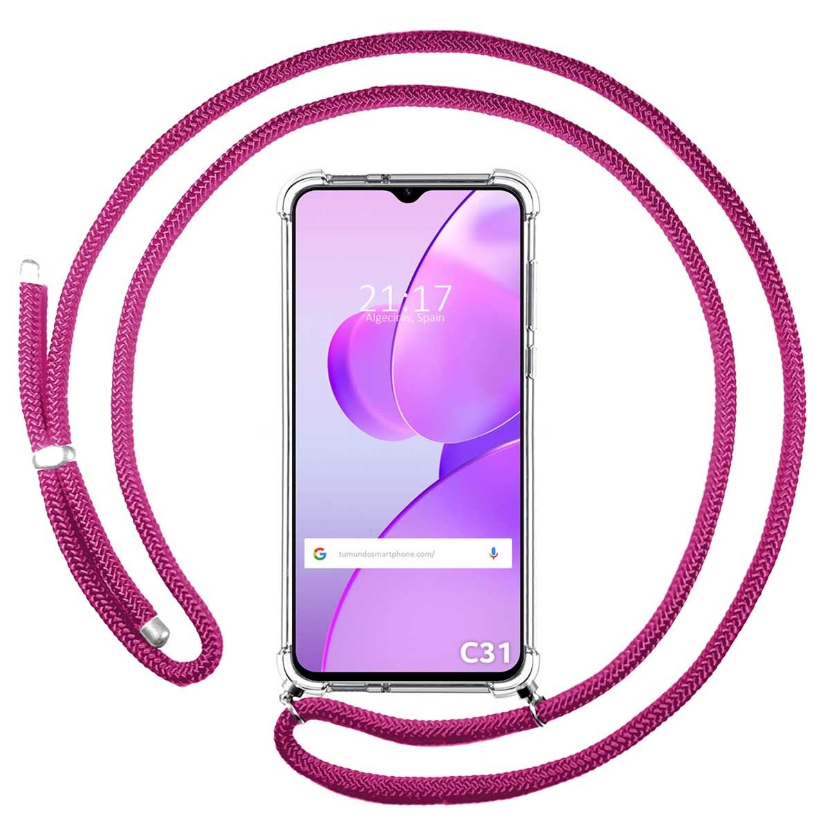 Funda Colgante Transparente para Realme C31 con Cordon Rosa Fucsia