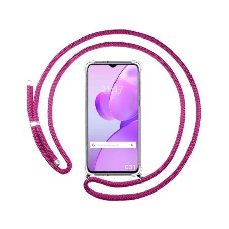 Funda Colgante Transparente para Realme C31 con Cordon Rosa Fucsia
