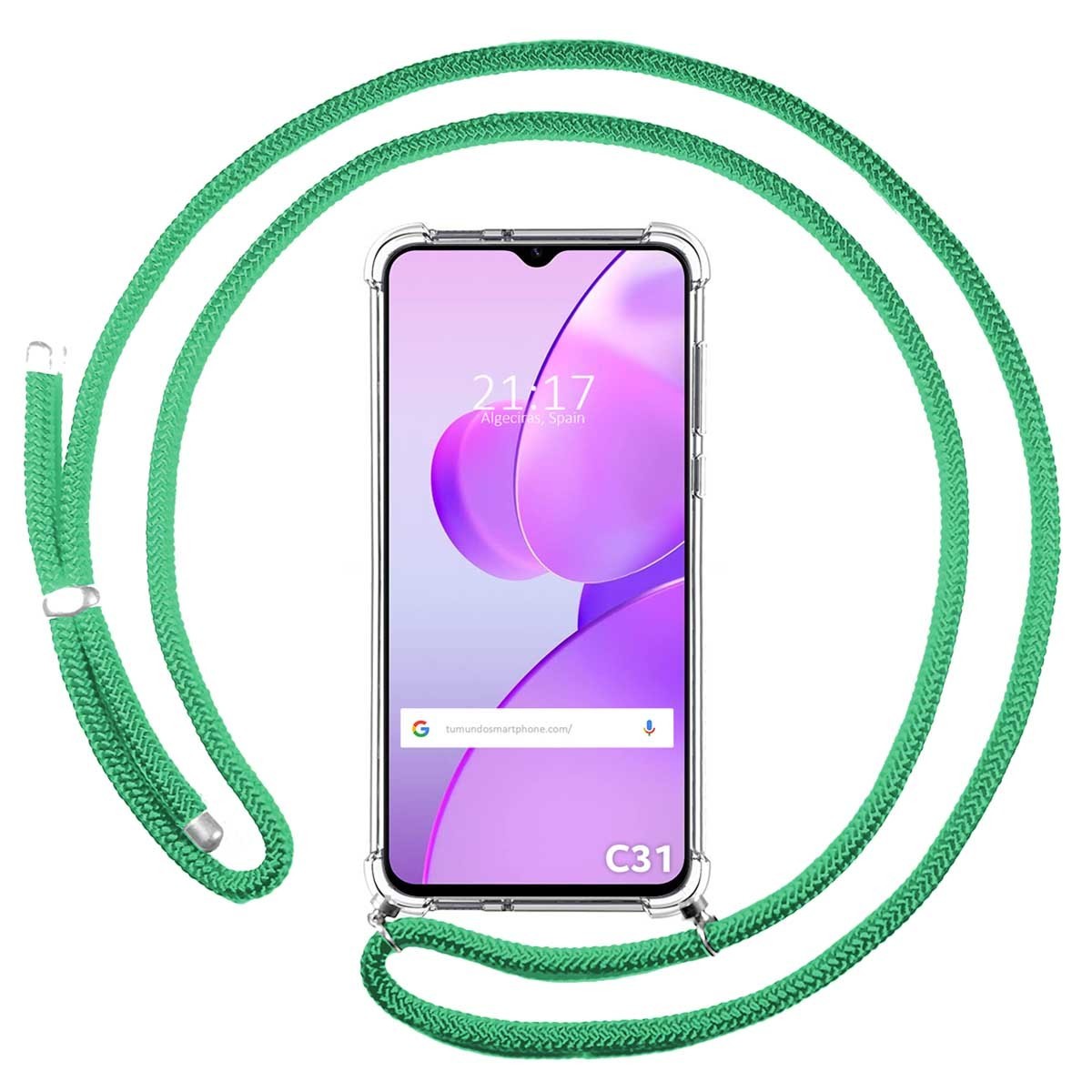 Funda Colgante Transparente para Realme C31 con Cordon Verde Agua