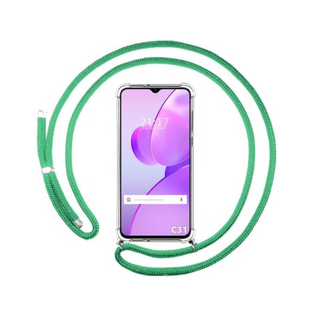 Funda Colgante Transparente para Realme C31 con Cordon Verde Agua