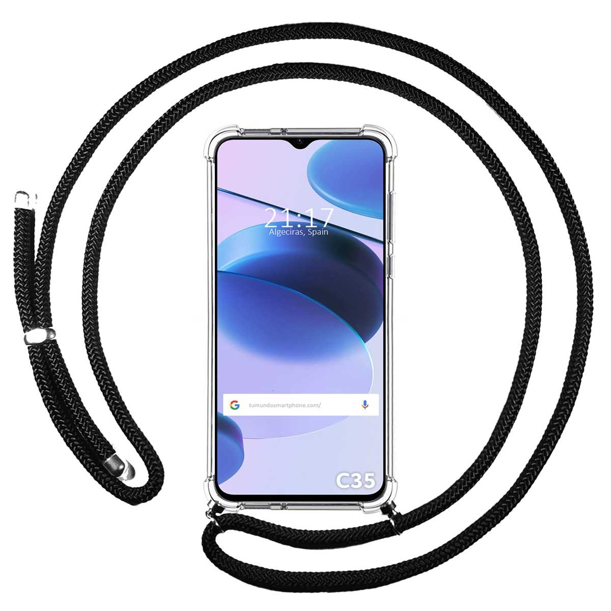 Funda Colgante Transparente para Realme C35 con Cordon Negro