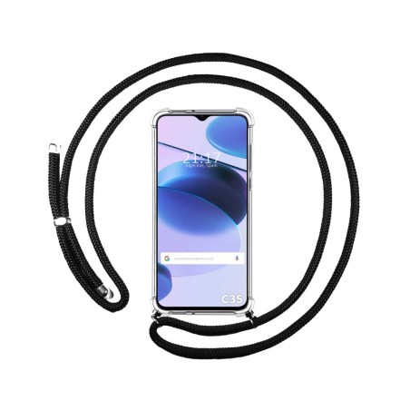 Funda Colgante Transparente para Realme C35 con Cordon Negro