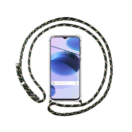 Funda Colgante Transparente para Realme C35 con Cordon Verde / Dorado