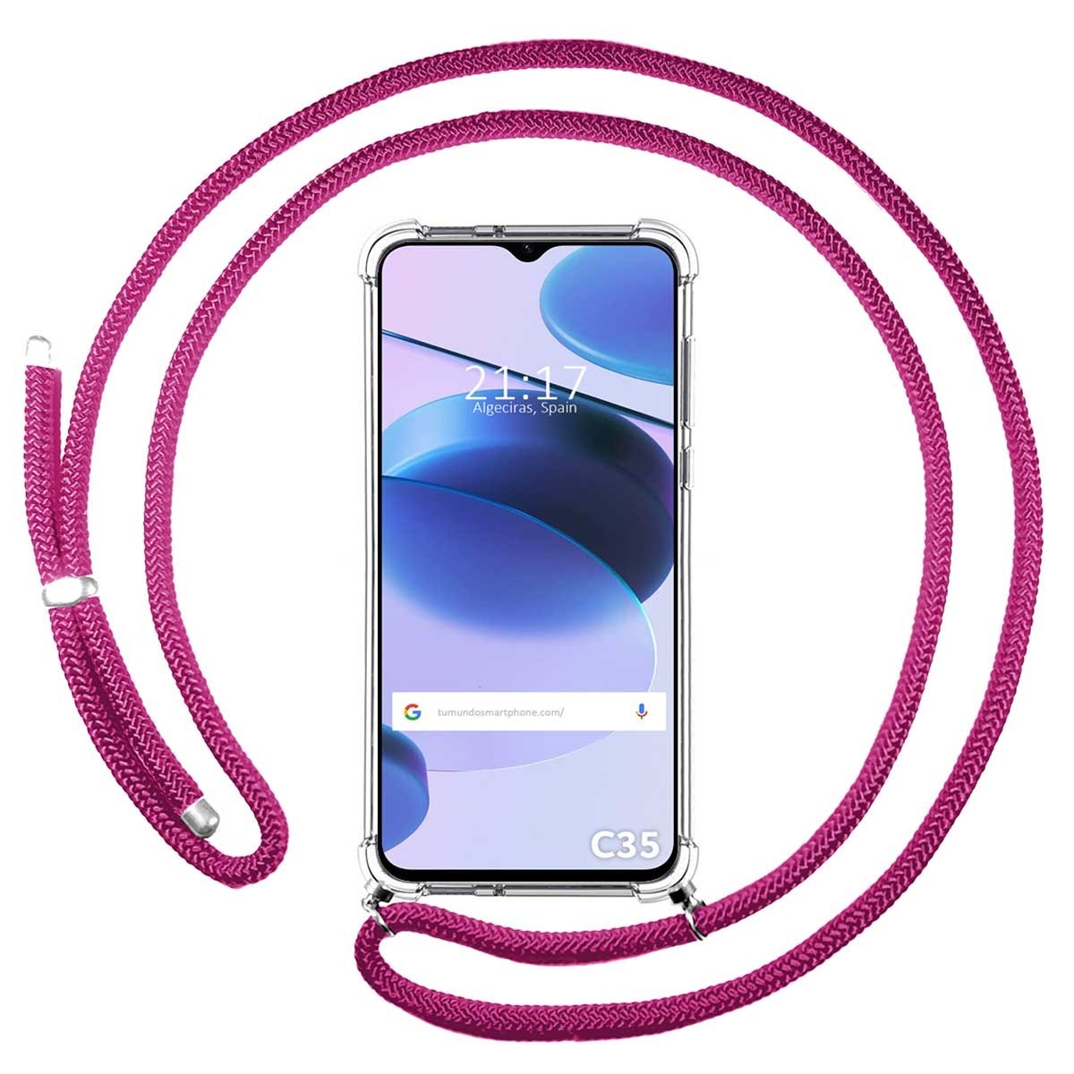 Funda Colgante Transparente para Realme C35 con Cordon Rosa Fucsia