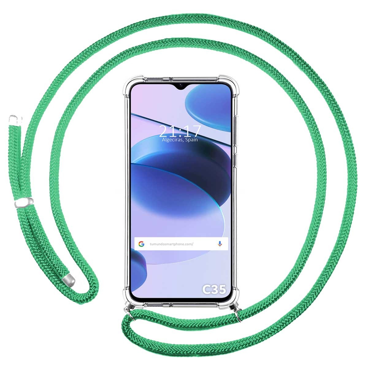 Funda Colgante Transparente para Realme C35 con Cordon Verde Agua