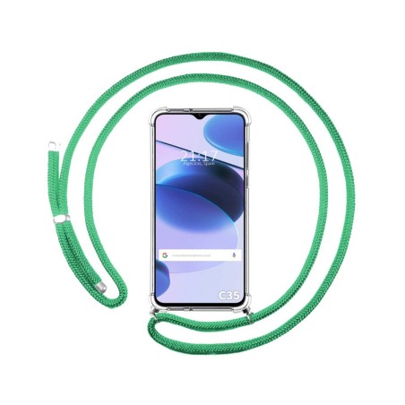 Funda Colgante Transparente para Realme C35 con Cordon Verde Agua