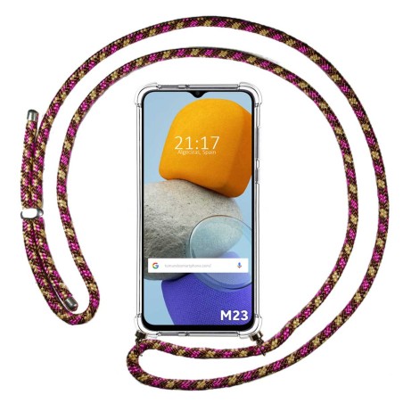 Funda Colgante Transparente para Samsung Galaxy M23 5G con Cordon Rosa / Dorado