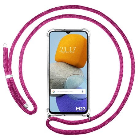 Funda Colgante Transparente para Samsung Galaxy M23 5G con Cordon Rosa Fucsia