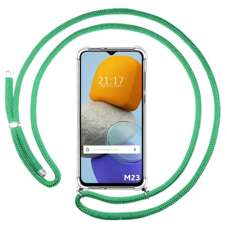 Funda Colgante Transparente para Samsung Galaxy M23 5G con Cordon Verde Agua