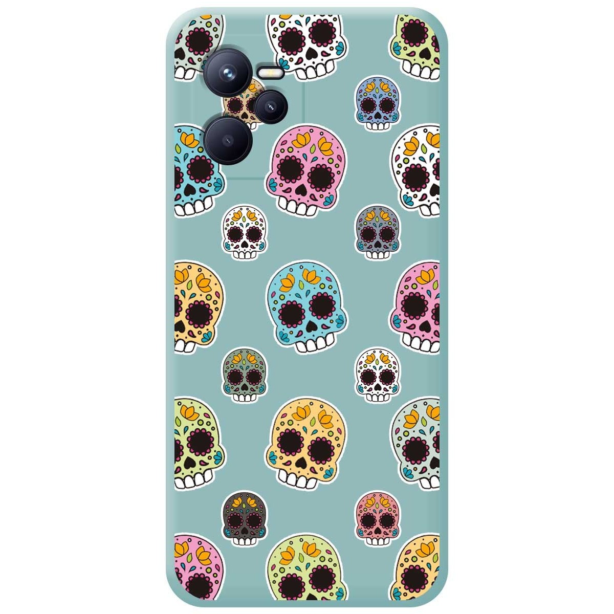 Funda Silicona Líquida Azul para Realme C35 diseño Catrina Dibujos