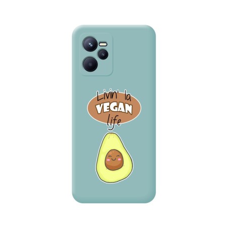 Funda Silicona Líquida Azul para Realme C35 diseño Vegan Life Dibujos