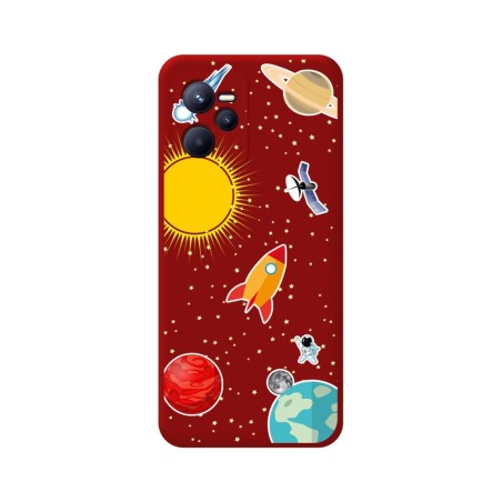 Funda Silicona Líquida Roja para Realme C35 diseño Espacio Dibujos
