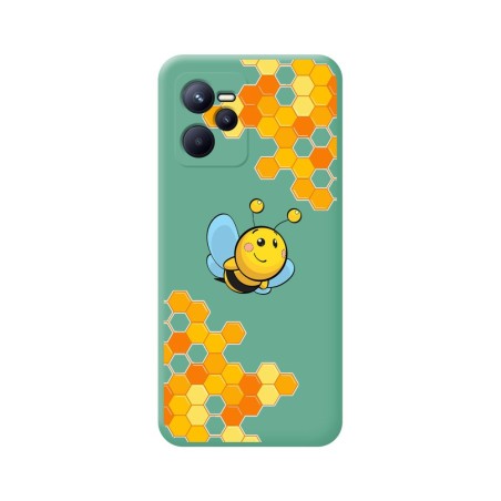 Funda Silicona Líquida Verde para Realme C35 diseño Abeja Dibujos