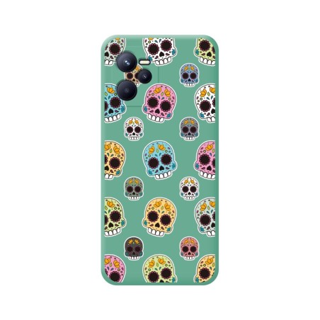 Funda Silicona Líquida Verde para Realme C35 diseño Catrina Dibujos