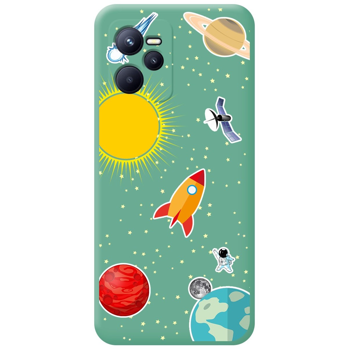 Funda Silicona Líquida Verde para Realme C35 diseño Espacio Dibujos