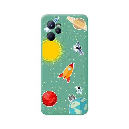 Funda Silicona Líquida Verde para Realme C35 diseño Espacio Dibujos