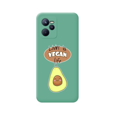Funda Silicona Líquida Verde para Realme C35 diseño Vegan Life Dibujos