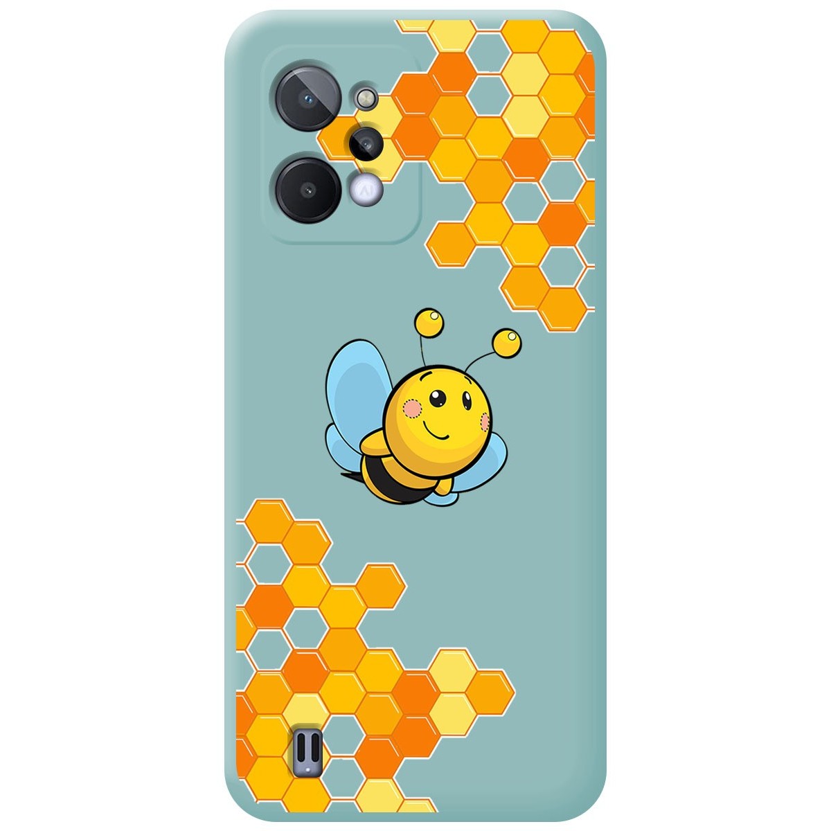 Funda Silicona Líquida Azul para Realme C31 diseño Abeja Dibujos
