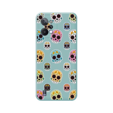 Funda Silicona Líquida Azul para Realme C31 diseño Catrina Dibujos