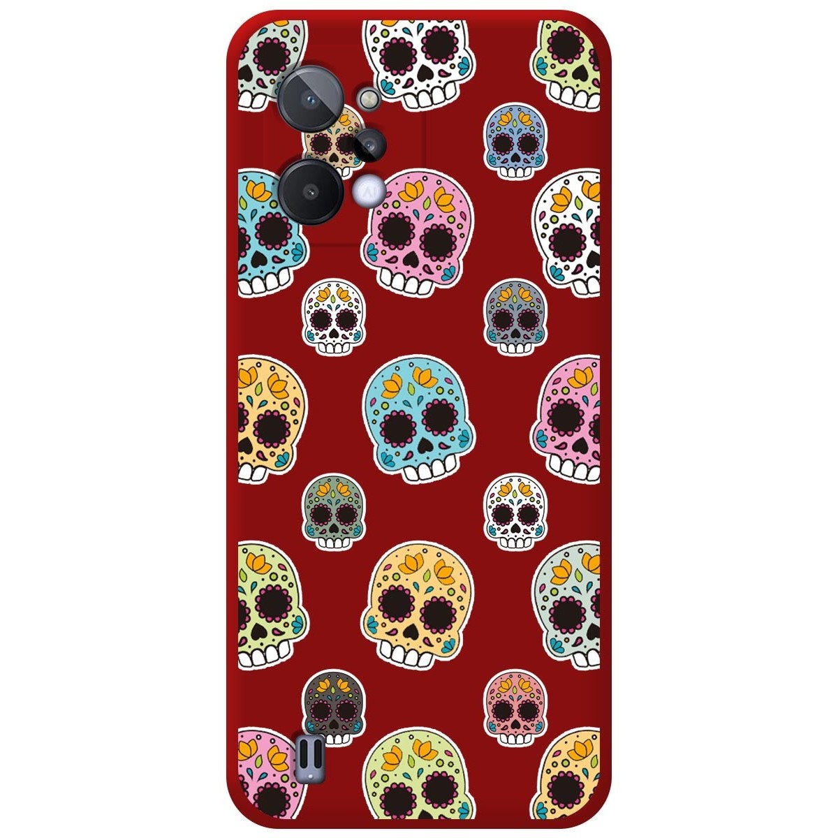 Funda Silicona Líquida Roja para Realme C31 diseño Catrina Dibujos