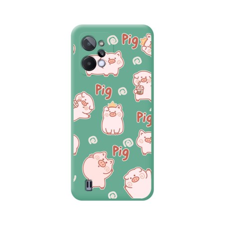 Funda Silicona Líquida Verde para Realme C31 diseño Cerdos Dibujos