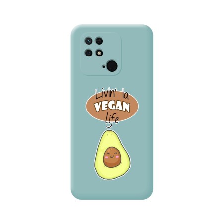 Funda Silicona Líquida Azul para Xiaomi Redmi 10C diseño Vegan Life Dibujos