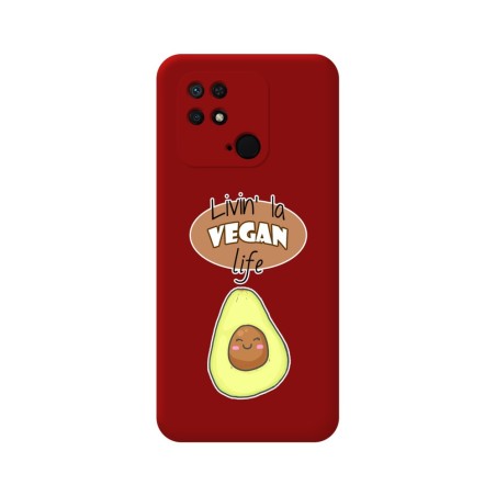 Funda Silicona Líquida Roja para Xiaomi Redmi 10C diseño Vegan Life Dibujos