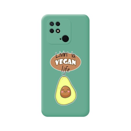 Funda Silicona Líquida Verde para Xiaomi Redmi 10C diseño Vegan Life Dibujos