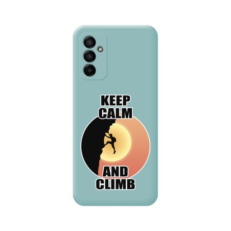 Funda Silicona Líquida Azul para Samsung Galaxy M23 5G diseño Hombre Escalada Dibujos