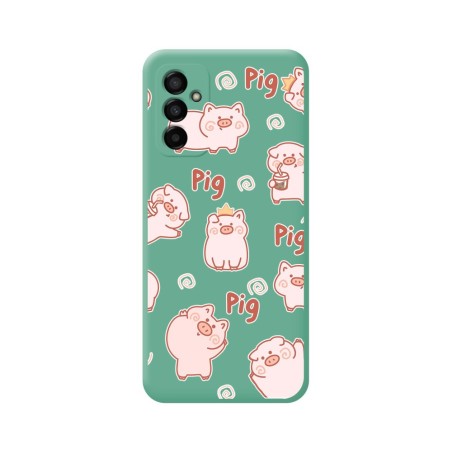 Funda Silicona Líquida Verde para Samsung Galaxy M23 5G diseño Cerdos Dibujos