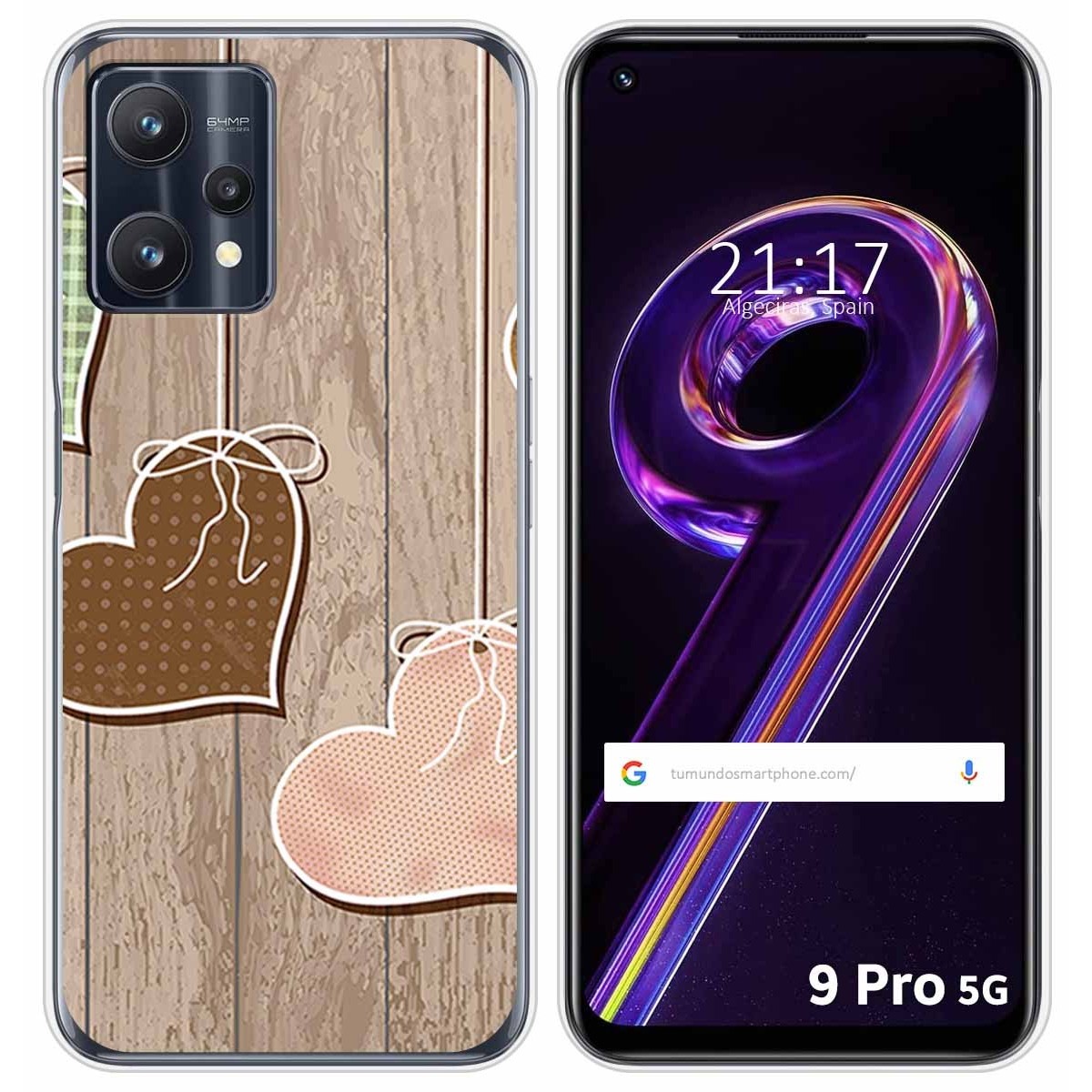 Funda Silicona para Realme 9 Pro 5G diseño Corazones Madera Dibujos