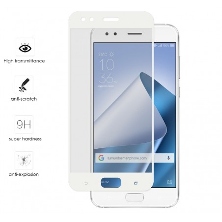 Protector Cristal Templado Frontal Completo Blanco para Asus Zenfone 4 5.5" Ze554Kl Vidrio
