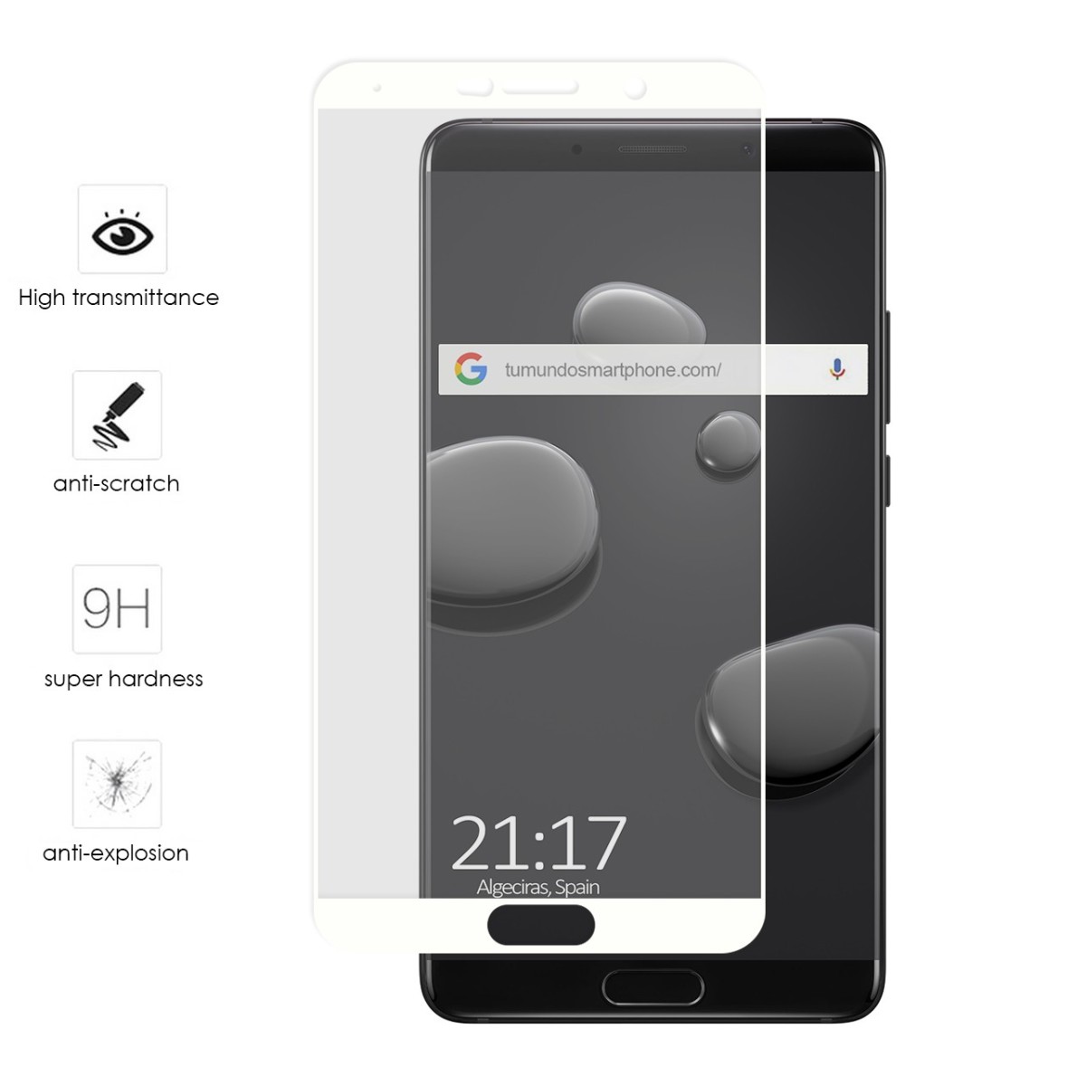 Protector Cristal Templado Frontal Completo Blanco para Huawei Mate 10  Vidrio