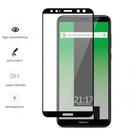 Protector Cristal Templado Frontal Completo Negro para Huawei Mate 10 Lite  Vidrio